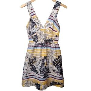 H&M Tropical Floral Leaf Striped Mini Dress Sleeveless Party Casual Women's SZ 8